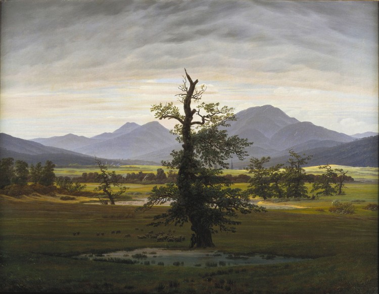 Caspar David Friedrich: „Einsamer Baum (Dorflandschaft bei Morgenbeleuchtung)”.