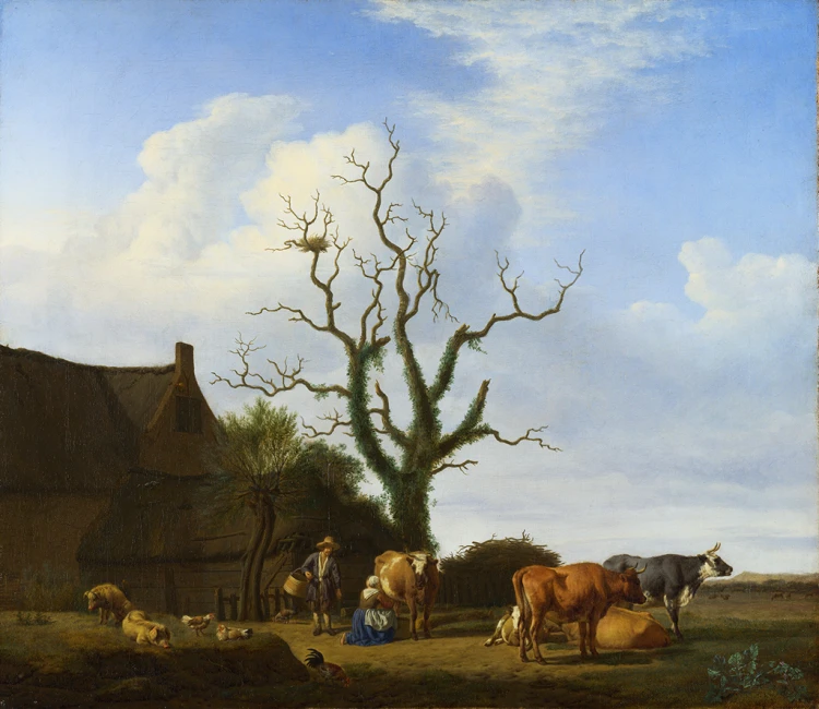 Adriaen van de Velde – Gospodarstwo z martwym drzewem – reprodukcja obrazu (1)